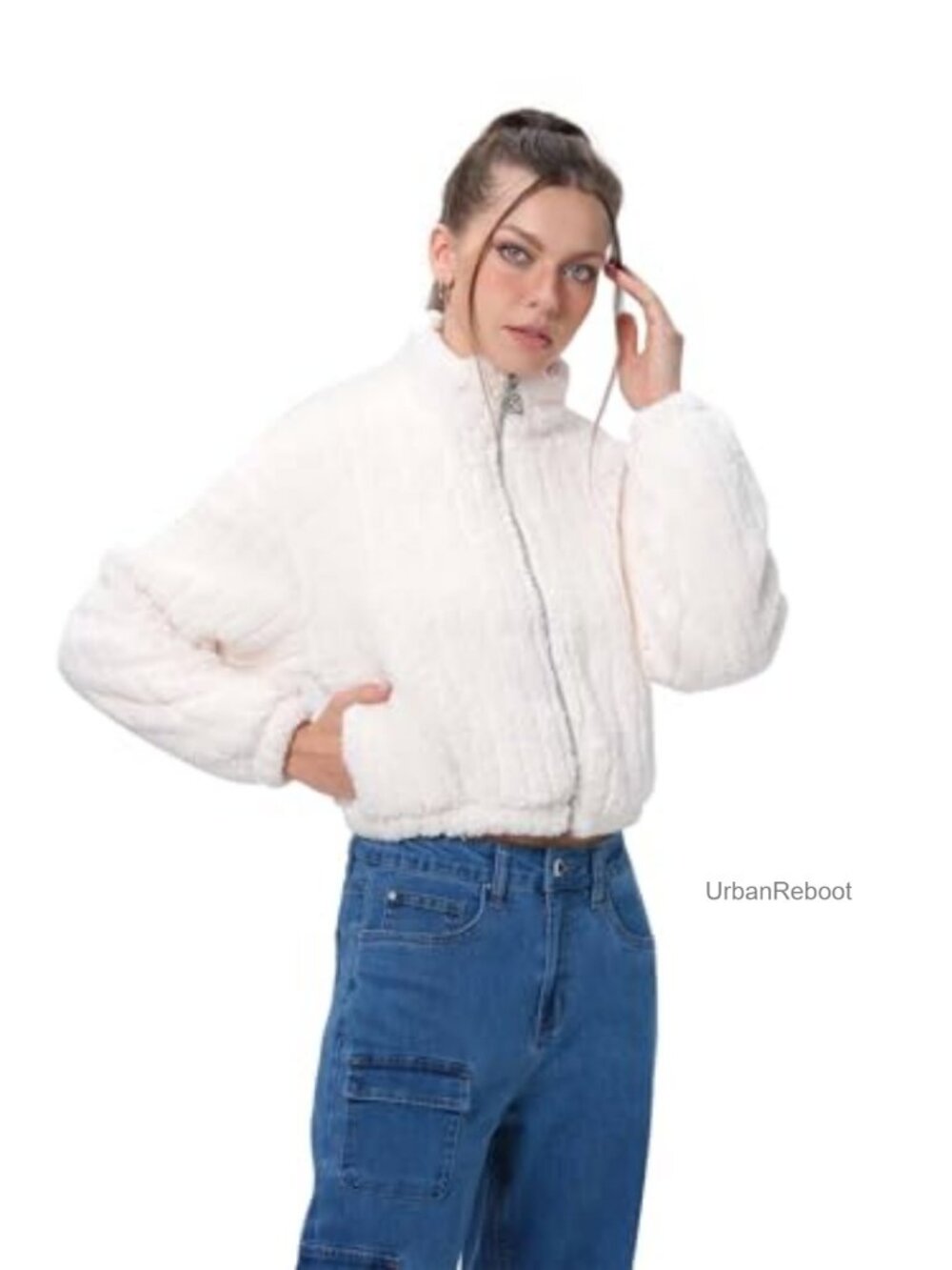 Sherpa Fleece Cropped Zip Up Jacket Fuzzy Teddy Bear Coat Winter Warm